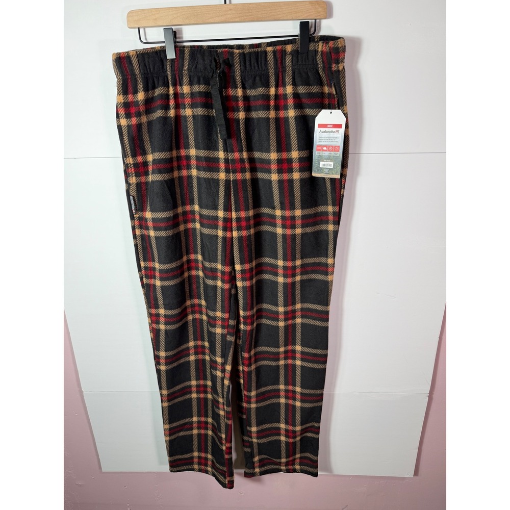 Avalanche Mens Fleece Plaid Pants Black Red Tan Packable Soft AL44230U Large NWT